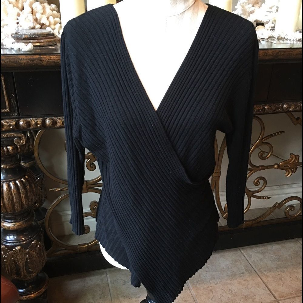 RIBBED V Neck Crossed Sweater